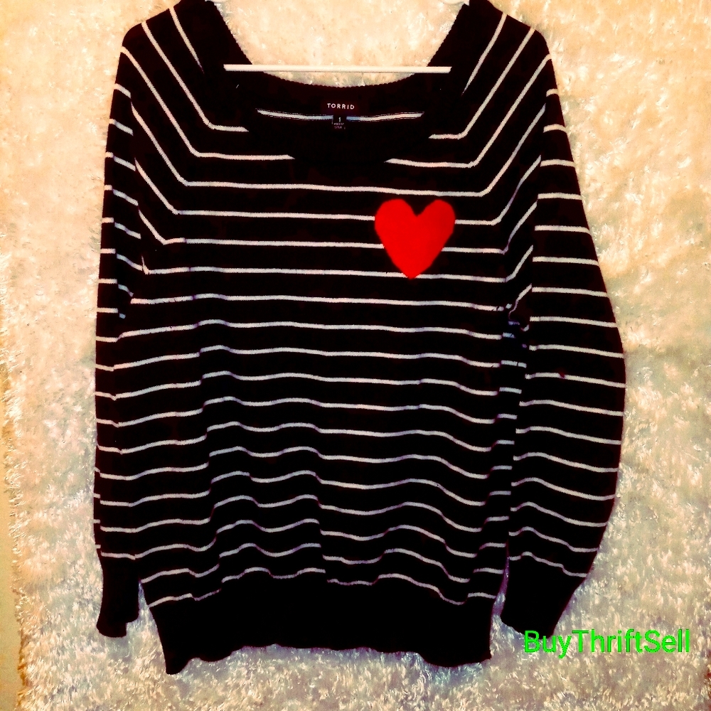 Torrid sweater black with white stripes 1x